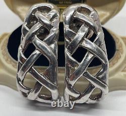 Vintage HUGE Sterling Silver Earrings 925 Bat Ami Signed Weave Modernist Clip on
