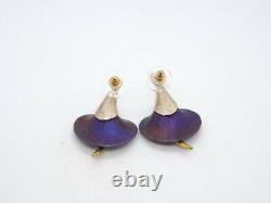 Vintage Hammered Sterling Silver Iridescent Calla Lilly Earrings with Gold Accents