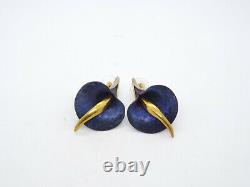 Vintage Hammered Sterling Silver Iridescent Calla Lilly Earrings with Gold Accents
