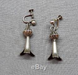 Vintage Handmade Sterling Silver Fluted Squash Blossom Drop Dangle Earrings