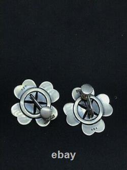 Vintage Hans Hansen Sterling Silver Denmark Heart Clover Earrings