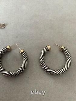 Vintage Hoop Cable Earrings Sterling And 14 Karat Gold