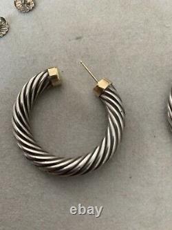 Vintage Hoop Cable Earrings Sterling And 14 Karat Gold