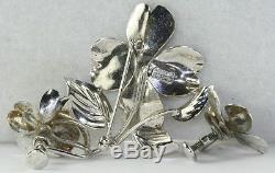 Vintage Hsb Harry S Bick Sterling Silver Dogwood Pin Earrings Set Demi Parure