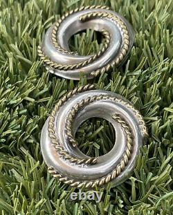 Vintage Huge Sterling Silver Earrings 925 Brass Accent Hoops Large Taxco Mexico