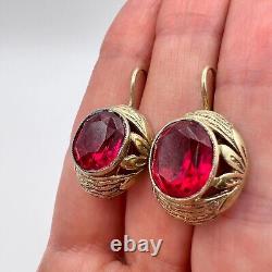 Vintage Huge USSR Jewelry Women's Gilt Sterling Silver 875 Signed Stud Earrings