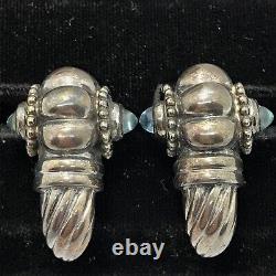 Vintage ITALY ALS 925 Sterling SIlver & 18 K Gold Topaz Pierced Earrings