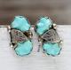 Vintage Indian Rr Zuni Carved Turquoise Sterling Silver Stud Earrings 925 Native