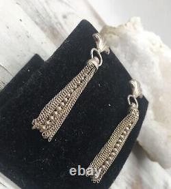 Vintage Italian Sterling Silver Shell Chain Dangle Earrings