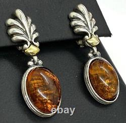 Vintage Italy Signed M Sterling Silver Amber Clip On Earrings 14.03g