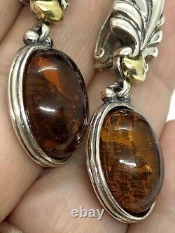 Vintage Italy Signed M Sterling Silver Amber Clip On Earrings 14.03g