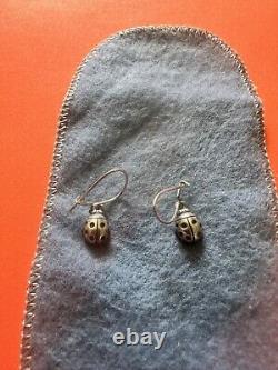 Vintage JAMES AVERY Ladybug Dangle Drop Hook Earrings Jewelry Sterling Silver