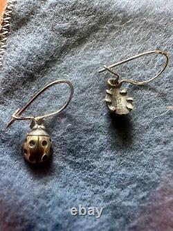 Vintage JAMES AVERY Ladybug Dangle Drop Hook Earrings Jewelry Sterling Silver