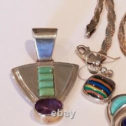 Vintage JAY KING DTR 925 Sterling Earrings Ring 2 Turquoise Lapis Amber Necklace