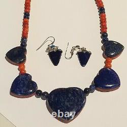 Vintage JAY KING DTR Sterling 925 Reversible Orange Coral Lapis Earring Necklace
