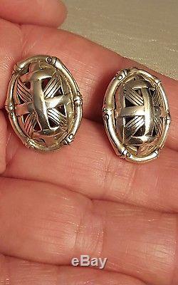 Vintage JOHN HARDY Sterling BAMBOO Oval French Back Pierced Earrings with JH Pouch