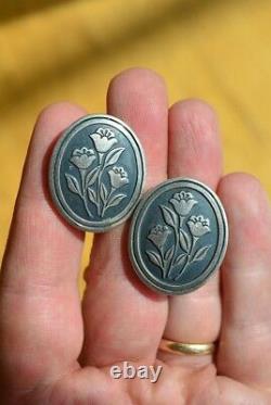 Vintage James Avery Sterling Silver Floral French Clips Pierced Stud Earrings