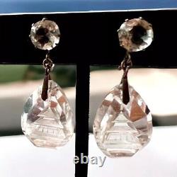 Vintage Japanese Sterling Silver Rock Crystal Pagoda Drops Earrings Screw Backs