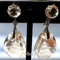 Vintage Japanese Sterling Silver Rock Crystal Pagoda Drops Earrings Screw Backs