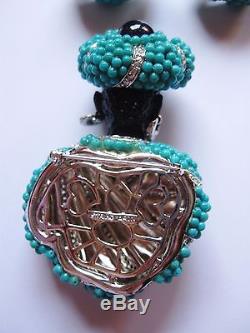 Vintage Jarin Sterling Silver Blackamoor Turquoise Bead Brooch & Earring Set