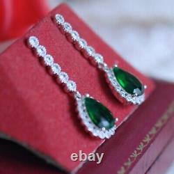 Vintage Jewellery Drop Earring Emerald White Sapphires Vintage Art Deco Jewelry