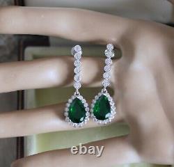 Vintage Jewellery Drop Earring Emerald White Sapphires Vintage Art Deco Jewelry