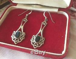 Vintage Jewellery KIT HEATH Sterling Silver Celtic Onyx earrings ear rings