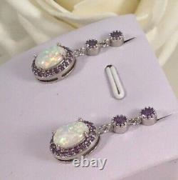 Vintage Jewellery Sterling Silver Earrings Jewelry Opals and Amethysts Ear Rings