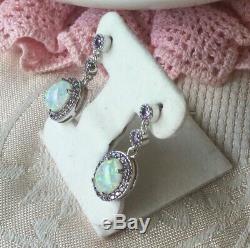 Vintage Jewellery Sterling Silver Earrings Jewelry with Opals Amethyst Ear Rings