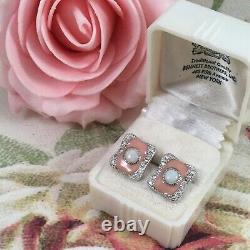 Vintage Jewellery Sterling Silver Earrings Pink Enamel Opals Antique DecoJewelry