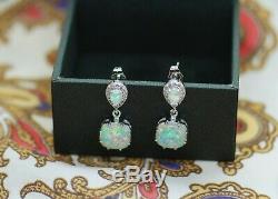 Vintage Jewellery Sterling Silver Earrings with Opals White Sapphires Jewelry