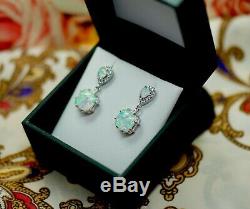 Vintage Jewellery Sterling Silver Earrings with Opals White Sapphires Jewelry