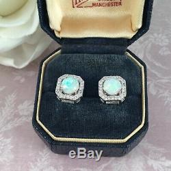 Vintage Jewellery Sterling Silver Opal Earrings Ear Rings Antique Deco Jewelry
