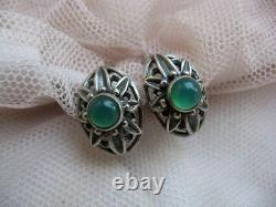 Vintage Jewelry Women Earrings Ear Sterling Silver 925 Natural Chrysoprase 5.3gr