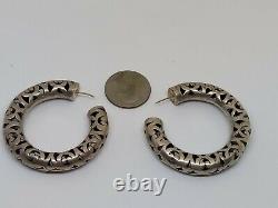 Vintage John Hardy Sterling Silver Scroll Chunky Hoop Pierced Earrings