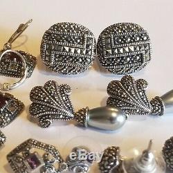 Vintage Judith Jack 925 Sterling Silver 5 Pairs Garnet Amethyst Earrings Lot
