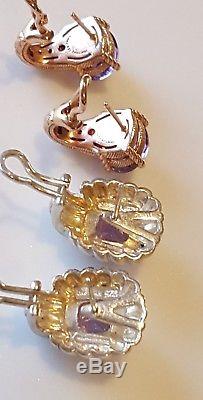 Vintage Judith Ripka 925 sterling silver 2 Amethyst Stone Pierced Earrings