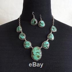 Vintage KEWA Sterling Silver BLUE DIAMOND TURQUOISE Necklace and Earrings SET