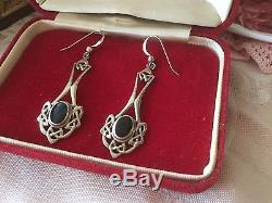Vintage KIT HEATH Sterling Silver Celtic earrings ear rings with Onyx