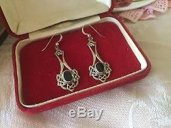 Vintage KIT HEATH Sterling Silver Celtic earrings ear rings with Onyx