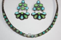 Vintage Kee Cook Rocki Gorman Sterling & Turquoise Earrings + Collar Necklace