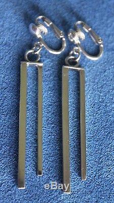 Vintage Kinetic Mid Century Modernist Sterling Silver Tuning Fork Clip Earrings