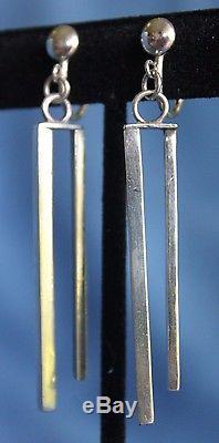 Vintage Kinetic Mid Century Modernist Sterling Silver Tuning Fork Clip Earrings