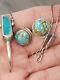 Vintage Ll Zuni Sterling Silver 925 Turquoise Earrings & Turquoise Necklace