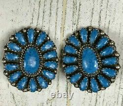Vintage LMB Larry Begay Navajo Sterling Silver Turquoise Earrings Clip-On Signed
