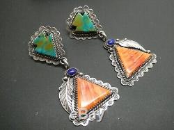 Vintage La Rose Ganadonegro Navajo Sterling Shell Turquoise Lapis Earrings