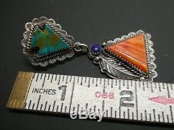 Vintage La Rose Ganadonegro Navajo Sterling Shell Turquoise Lapis Earrings