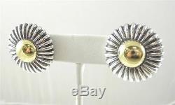 Vintage Lagos Caviar 750 18K Gold & 925 Sterling Silver Floral Earrings 352246
