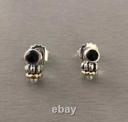 Vintage Lagos Caviar Black Onyx & Pearl Sterling Silver & 18k Gold Stud Earrings