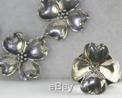 Vintage Lang Sterling Silver Dogwood Parure Ring Earrings Necklace Set